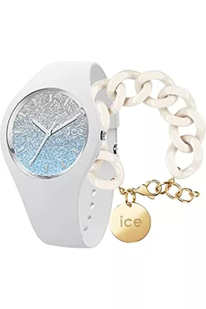 Ice-Watch Lo White Blue Orologio Bianco da Donna con Cinturino in Silicone, 013425 + Chain bracelet - Almond skin - Bracciale in maglia bianca XL da donna con medaglia d'oro