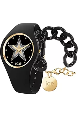 Ice-Watch Glam rock Fame, Orologio da Donna, con Cinturino in silicone, Nero, Medium, 019859 + Chain bracelet - Black - Bracciale in maglia nera XL da donna con medaglia d'oro