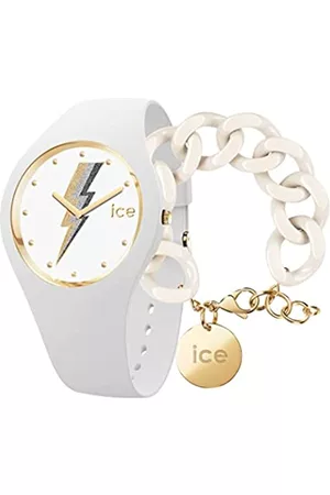 Ice-Watch Glam rock Electric white, Orologio da Donna, con Cinturino in silicone, Bianco, Small, 019857 + Bracciale in maglia bianca XL da donna con medaglia d'oro