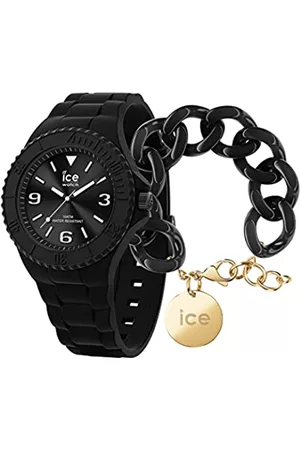 Ice-Watch Donna Bracciali - Generation Black Orologio Nero Unisex con Cinturino in Silicone, 019155 + Chain bracelet - Black - Bracciale in maglia nera XL da donna con medaglia d'oro