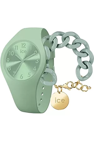 Ice-Watch Colour Lagoon Orologio Verde da Donna con Cinturino in Silicone, 017914 + Chain bracelet - Lagoon green - Bracciale in maglia verde XL da donna con medaglia d'oro