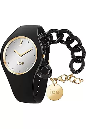 Ice-Watch Donna Bracciali - Glam rock Metallic, Orologio da Donna, con Cinturino in silicone, Nero, Small, 019854 + Chain bracelet - Black - Bracciale in maglia nera XL da donna con medaglia d'oro