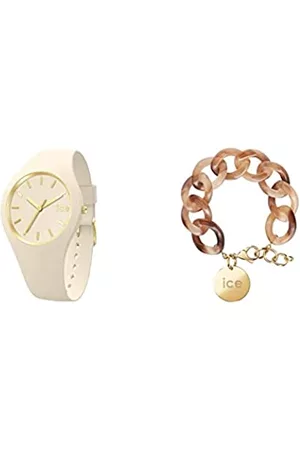 Ice-Watch Donna Bracciali - ICE Glam Brushed Almond Skin - Orologio Beige da Donna con Cinturino in Silicone 019533 + Jewellery - Chain Bracelet - Brown tan - Bracciale da donna con medaglia d'oro 021230