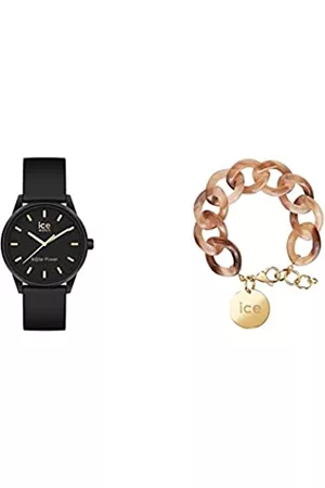 Ice-Watch Donna Bracciali - ICE Solar Power Black Gold - Orologio Nero da Donna con Cinturino in Silicone 020302 + Jewellery - Chain Bracelet - Brown tan - Bracciale da donna con medaglia d'oro 021230