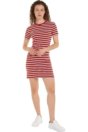 Tommy Hilfiger Donna Abito New Cody Slim Short Dress in Cotone, Multicolore (Breton STP/Dark Magma/Ecru), XS