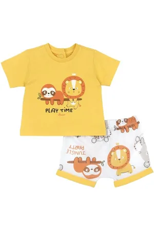 chicco Completo Neonato con T-shirt e Pantaloncini Corti, con Apertura sulla Schiena con Bottoncini, con Grafiche Moderne e alla Moda, in Cotone, Lavabile in Lavatrice, 0-24 Mesi, Designed in Italy