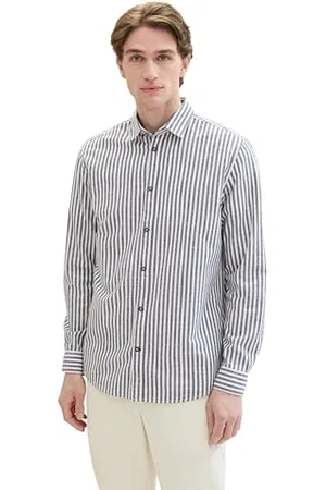TOM TAILOR 1041353 Camicia, 35382-Strisce di Dobby Navy White, L Uomo