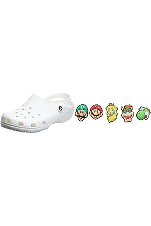 Crocs Classic Clog Unisex, Adulto Sabot, Zoccoli, Bianco (White 100), 41/42 EU + Super Mario 5 Pack Shoe Charms, Multicolor, One Size