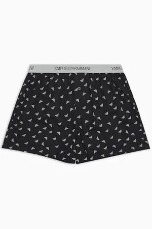 Emporio Armani Loungewear Yarn Dyed Woven Pyjamas Boxer, Boxer Uomo, (Black-Stone Eagles), XL