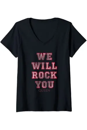 Queen Official We Will Rock You Rosa Maglietta con Collo a V