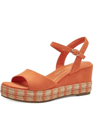 Marco Tozzi Sandali Donna con Tacco a Zeppa con Cinturino Regolabile Comodi, (Orange), 39 EU