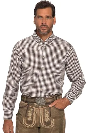 JP 1880 Camicia a Quadri in Tradizionale Stile Tracht con Maniche Lunghe, Colletto Button-Down e vestibilità Moderna, Fino alla tg. 8XL Marrone Scuro XXL 748509117-XXL