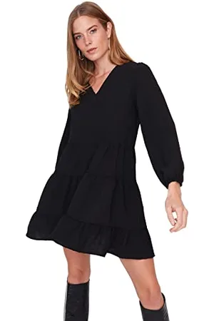Trendyol Mini Shift Relaxed Fit Woven Dress Vestito, Black, 44 Donna