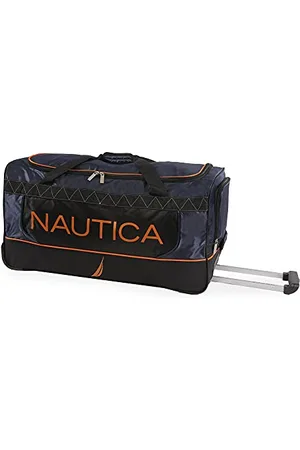 Nautica Lander - Borsone con rotelle, 76 cm, Blu navy/Arancione, Halio