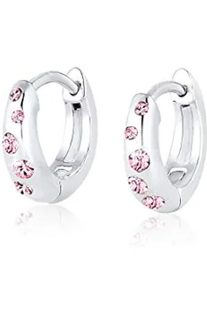 Elli Orecchini Bambini Creoli Filigrana con Cristalli Rosa in Sterlino 925