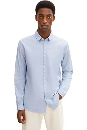 TOM TAILOR Camicia Slim Fit con Struttura, Uomo, (Light Blue White Structure 24183), 3XL