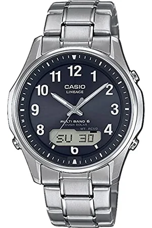 Casio WAVE CEPTOR Orologio con Ricezione Segnale Radio e Funzione Solare, Vetro Zaffiro, Nero/Azzuro, Analogico - Digitale, Uomo con Cinturino in Titanio Massiccio, LCW-M100TSE-1A2ER