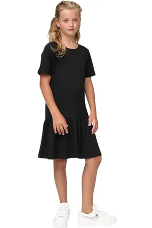 Urban classics Vestito Bambina a Maniche Corte in Cotone, Vestito Estivo Ragzza, Abito Casual Disponibile in Diversi Colori e Taglie 110/116 - 158/165