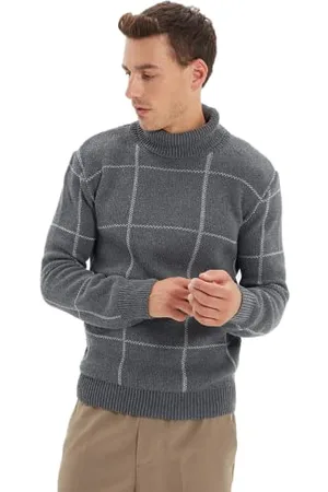 Trendyol Maglione Slim Scozzese a Collo Alto Maglia di Tuta, , S Uomo