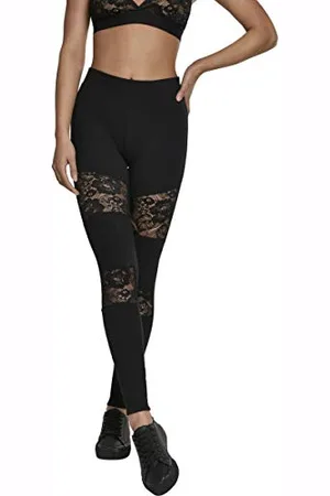Urban classics Leggings Donna in Pizzo, Leggins Sportivi con Retina in Pizzo, Ideale per Fitness e Yoga, Disponibile in 3 Colori e Taglie da XS - 5XL