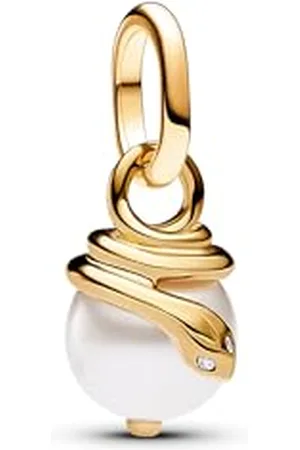 PANDORA ME Mini pendente a forma di serpente placcato in oro 14k con perla artificiale laccata bianca e zirconi cubici trasparenti