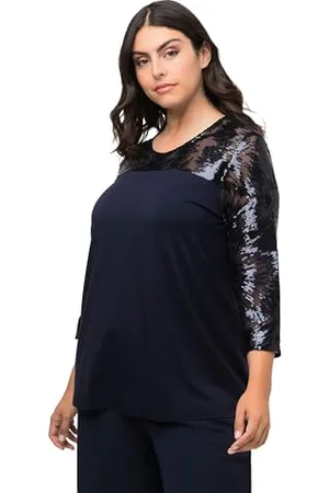 Ulla Popken Maglia con Paillettes T-Shirt, Blu Navy, 52-54 Donna