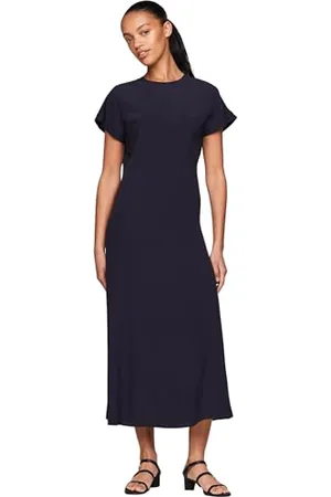 Tommy Hilfiger Abito Donna Viscose Crepe Maxi Dress Maniche Corte, (Desert Sky), 38