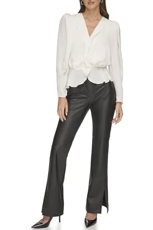 DKNY Maglia a Maniche Lunghe con Scollo a V, in Raso Blouse, , XL Donna