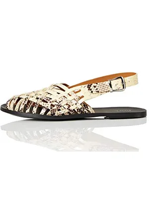 FIND FIND Weave Slingback Leather - Sandali a Punta Aperta Donna, Beige (Snake Natural), 40 EU
