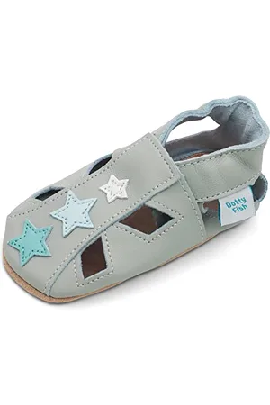 Dotty Fish Scarpine in Pelle Morbida Prima Infanzia. Antiscivolo. Sandali Stella Grigio. 6-12 Mesi (19 EU)