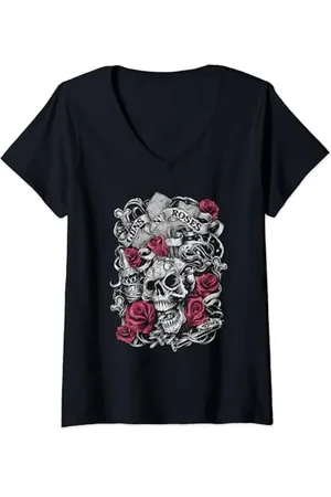 Guns N´Roses Rose rosa con teschio ufficiale Maglietta con Collo a V