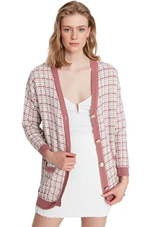 Trendyol Cardigan Donna Oversize Standard con Scollo a V Maglione, , M