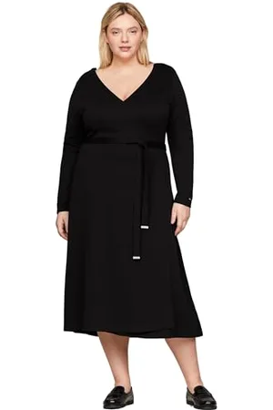 Tommy Hilfiger Abito Donna Smooth Lines Wrap Midi Dress Maniche Lunghe, (Black), 46