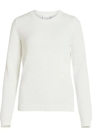VILA Vidalo O-Neck L/S Knit Top/su-Noos Maglione, Bianco Alyssum, XXL Donna