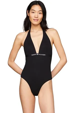 Tommy Hilfiger Costume da Bagno Donna One Piece Allacciatura sul Collo, (Black), XS