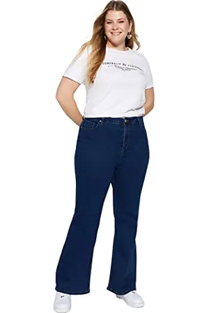 Trendyol Jeans da Donna Vita Alta con Gamba Svasata Taglie Forti Pantaloni, , 74