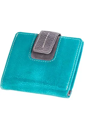 Mika 42185 - Portafoglio da donna in vera pelle, formato verticale, con 3 scomparti per carte di credito, 2 scomparti, sottile e scomparto per monete, colore turchese/grigio, circa 9 x 10 x 2 cm.