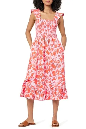 THE DROP Kimi Abito da donna longuette con spalline arricciate e corpetto in punto smock, , 3XL Plus, taglia forte