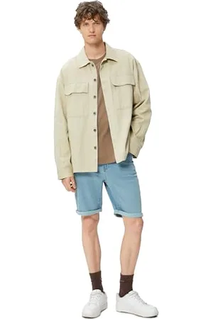 Koton Slim Fit Folded Detail Buttoned Bermuda Jean Shorts Pantaloncini, (600), 37 Uomo
