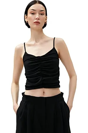 Koton Canotta Draped Strappy U Neck Maglietta, (999), L Donna