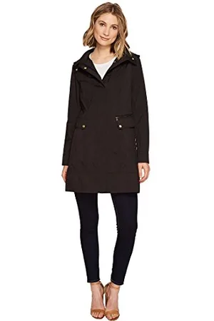 Cole Haan Giacca antipioggia da donna con cappuccio e fiocco posteriore - nero - Small