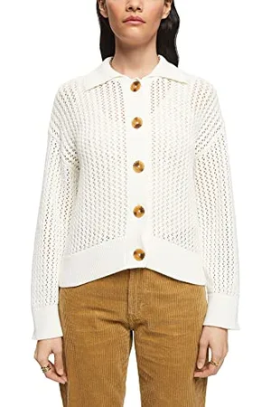 ESPRIT 013ee1i316 Maglione Cardigan, 110/Bianco Sporco, L Donna