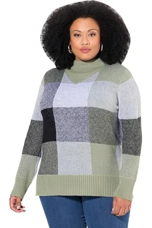 Ulla Popken Pullover, Karomuster, Stehkragen, Langarm, , 52-54 Donna