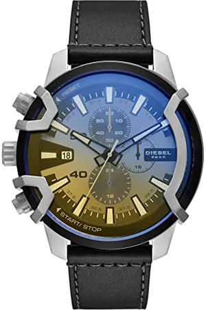 Diesel Orologio Griffed da uomo, movimento cronografo, cassa in acciaio inossidabile argento da 48 mm con cinturino in pelle, DZ4584