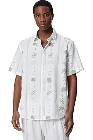 Koton Maglietta a Maniche Corte Classic Neck Palm Printed Cotton, (7d6), L Uomo