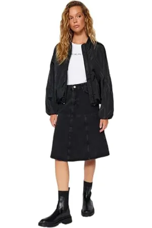 Trendyol Damen Gerade Midi Eine Linie Rock Gonna, Black, 44 Donna