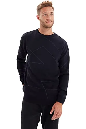 Trendyol Girocollo Modello Geometrico Slim Maglione Maglia di Tuta, , M Uomo