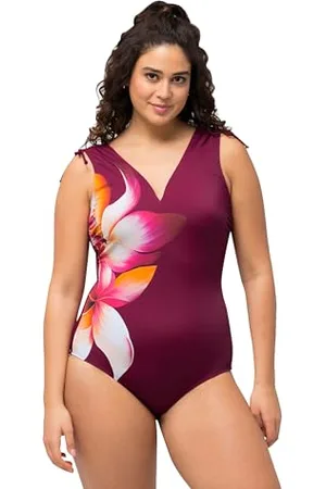 Ulla Popken Costume da Bagno Petra, Increspato Spalla Fiore 826508 Intero, Colore: , 56 Donna