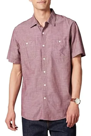 Amazon Camicia in Chambray a Manica Corta vestibilità Regular Uomo, , XL