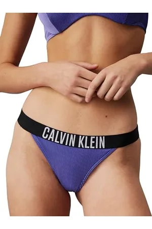 Calvin Klein Donna Slip Bikini Brasiliana con Branding, (Sapphire Blue), L